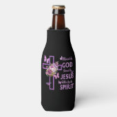 Gods zegen door Jezus Paarse Bloemenkruis Flesjeskoeler (Fles Voorkant)