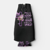 Gods zegen door Jezus Paarse Bloemenkruis Flesjeskoeler (Achterkant)