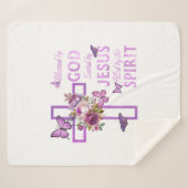 Gods zegen door Jezus Paarse Bloemenkruis Sherpa Deken (Voorkant (horizontaal))