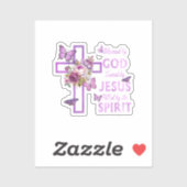 Gods zegen door Jezus Paarse Bloemenkruis Sticker (Vel)