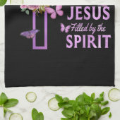 Gods zegen door Jezus Paarse Bloemenkruis Theedoek (Gevouwen)