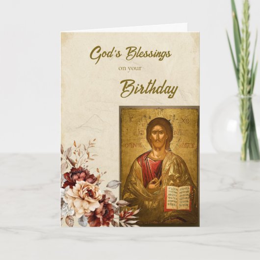 Gods zegen Verjaardag Orthodoxe icoon Christus Kaart (Voorkant)