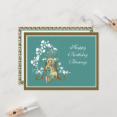 Godsdienst Jesus Lamb Floral Elegant Kaart (Voorkant / Achterkant in situ)