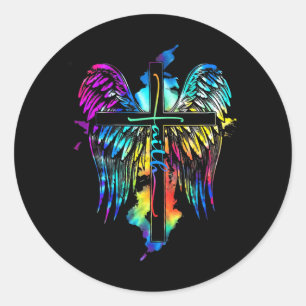 Godsdienst Jesus Wings Christ Cross Religieus Afbe Ronde Sticker
