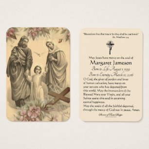 Godsdienstbare Heilige Familie Jezus Mary Funeral Visitekaartje