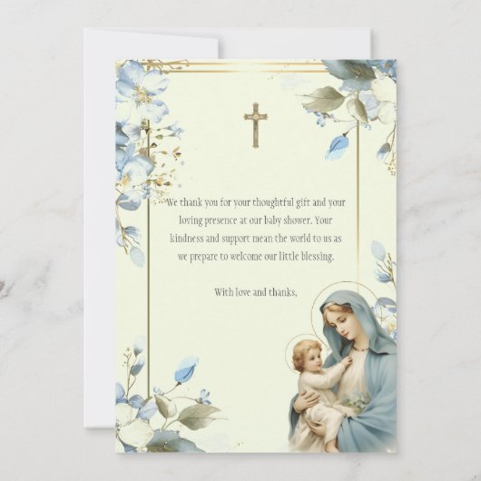 Godsdienstelijk Baby shower Dank u Maria Jezus Bedankkaart (Achterkant)