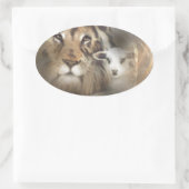 Godsdienstgeschenken Jezus, "leeuwlammeren" voor d Ovale Sticker (Tas)