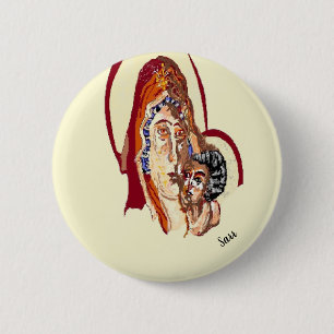 Godsdienstige Button: Maagd Maria met de Here Jezu Ronde Button 5,7 Cm