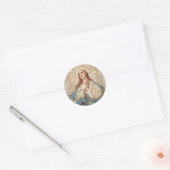 Godsdienstige Gezegende Maagd Maria Bloemen Kaart Ronde Sticker (Envelop)