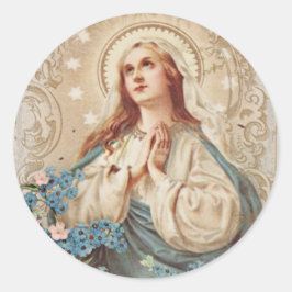 Godsdienstige Gezegende Maagd Maria Bloemen  Kaart Ronde Sticker