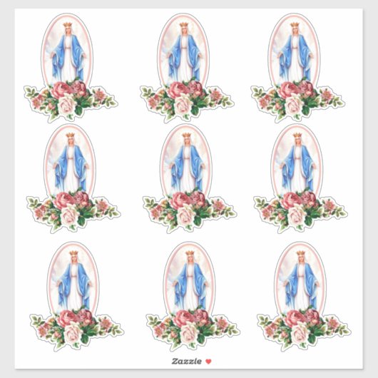 Godsdienstige Gezegende Maagd Maria Bloemen Rozen  Sticker (Vel)