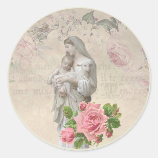 Godsdienstige Gezegende Maagd Maria Jezus Lamsvlee Ronde Sticker (Voorkant)