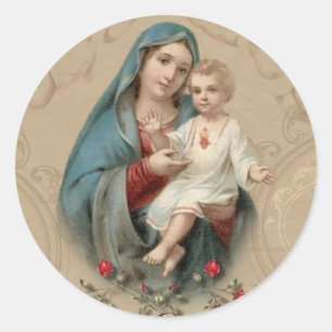 Godsdienstige Gezegende Maagd Maria Jezus Rozen Vi Ronde Sticker