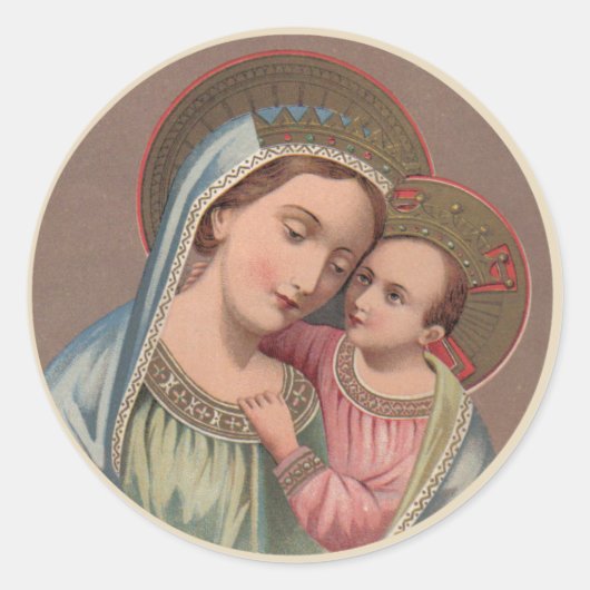 Godsdienstige Gezegende Maagd Maria Kind Jezus Ronde Sticker (Voorkant)