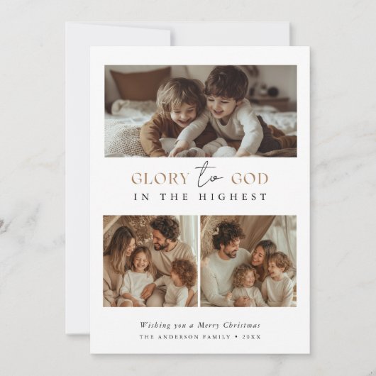 Godsdienstige glorie aan God Heilige Kerstmis Foto Feestdagenkaart (Voorkant)