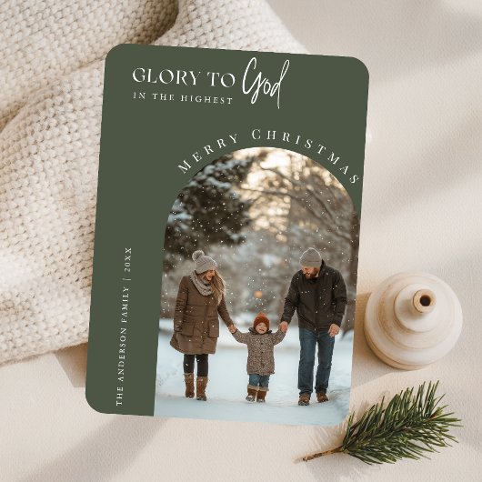 Godsdienstige glorie aan God Kerst boog foto Feestdagenkaart