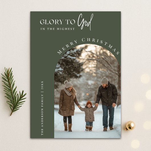 Godsdienstige glorie aan God Kerst boog foto Feestdagenkaart