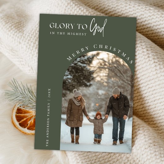 Godsdienstige glorie aan God Kerst boog foto Feestdagenkaart