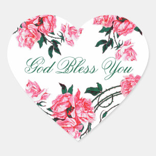 Godsdienstige God zegene u roze rozen bloemen Hart Sticker