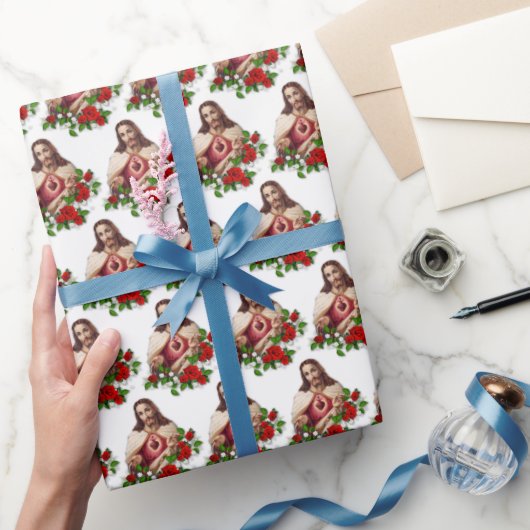 Godsdienstige heilige Jezus Red Roses Cadeaupapier (Geschenken)