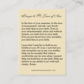 Godsdienstige St. Jeanne d'Arc Gebed Heilige Kaar Plaatskaartje (Achterkant)