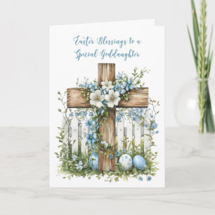 Godsdochter Paaskruis Wit hek Blauwe bloemen Kaart