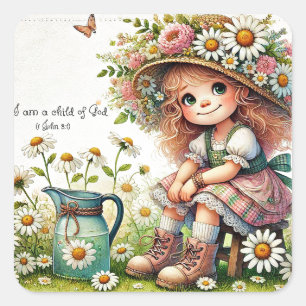 Godskind madeliefje meisje vierkante sticker