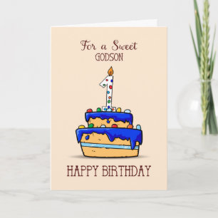 Godson 1st Birthday, 1 op Sweet Blue Cake Kaart