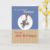 Godson 2nd Teddy Bear Balloon Birthday Kaart (Gele Bloem)