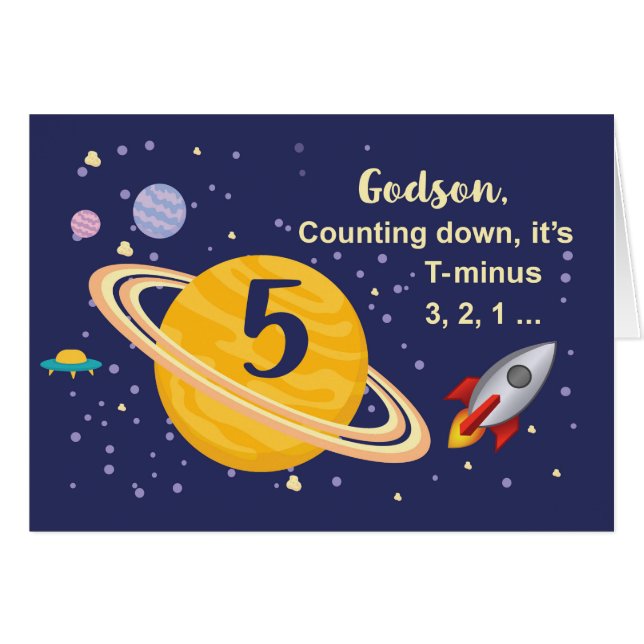 Godson 5th Birthday Planets in Outer Space (Voorkant Horizontaal)