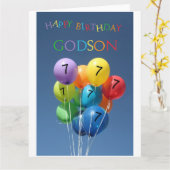 Godson, 7e verjaardag gekleurde ballonnen kaart (Gele Bloem)