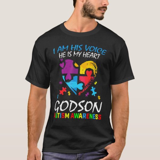 Godson Autisme Bewustzijn Ik Ben Zijn Stem Hart Pu T-shirt (Voorkant)