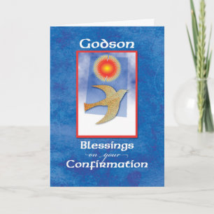 Godson bevestiging duif op blauw kaart