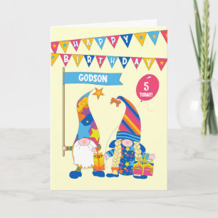 Godson Custom Age Verjaardag met Fun Gnomes Kaart