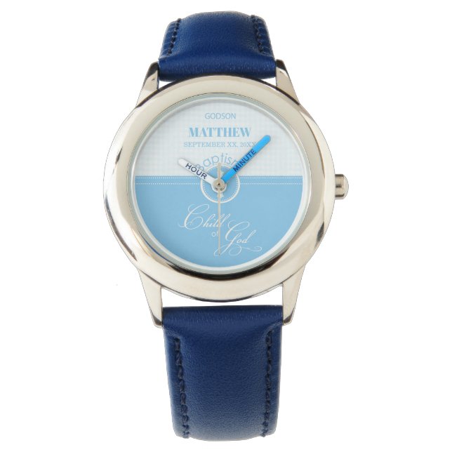 Godson Doop Blauw Kind van God Gepersonaliseerd Horloge (Voorkant)