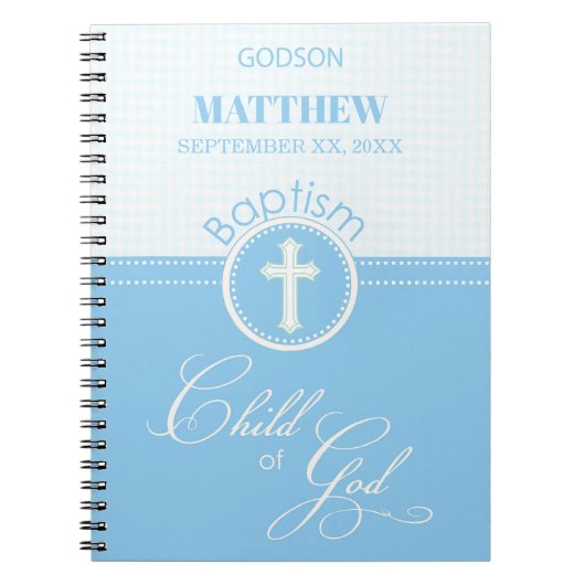 Godson Doop Blauw Kind van God Gepersonaliseerd Notitieboek (Voorkant)