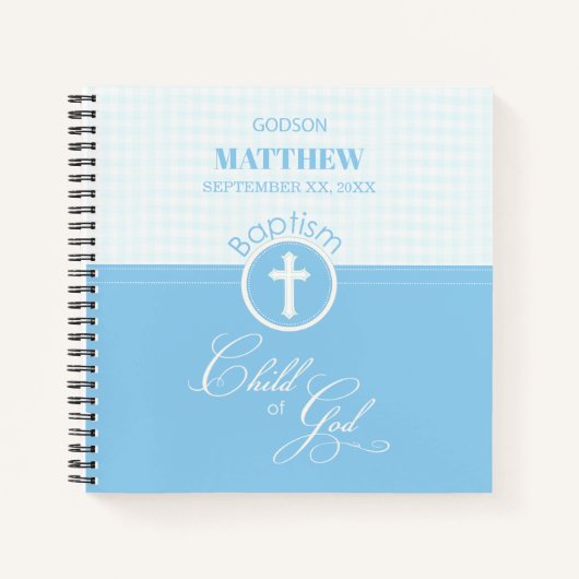 Godson Doop Blauw Kind van God Gepersonaliseerd Notitieboek (Voorkant)