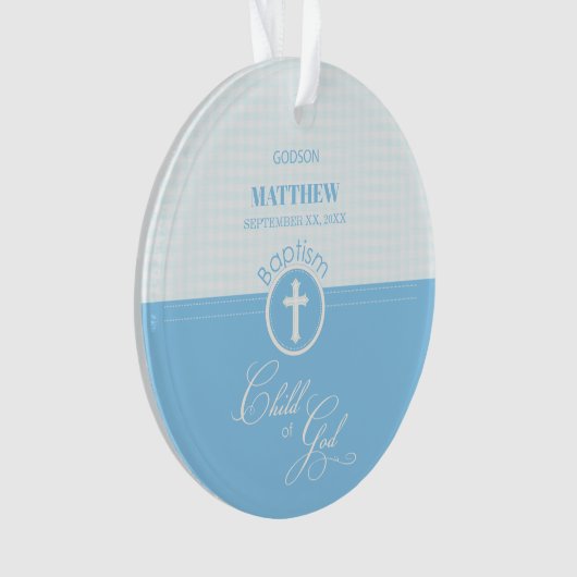 Godson Doop Blauw Kind van God Gepersonaliseerd Ornament (voorkant)