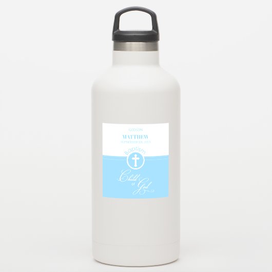 Godson Doop Blauw Kind van God Gepersonaliseerd Sticker (Waterfles)
