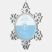 Godson Doop Blauw Kind van God Gepersonaliseerd Tin Sneeuwvlok Ornament (Rechts)