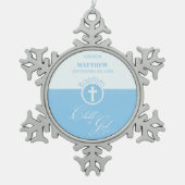 Godson Doop Blauw Kind van God Gepersonaliseerd Tin Sneeuwvlok Ornament (Voorkant)