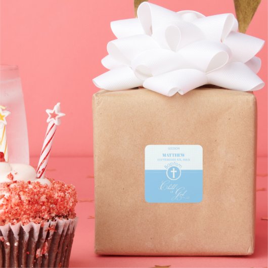 Godson Doop Blauw Kind van God Gepersonaliseerd Vierkante Sticker (Feest)