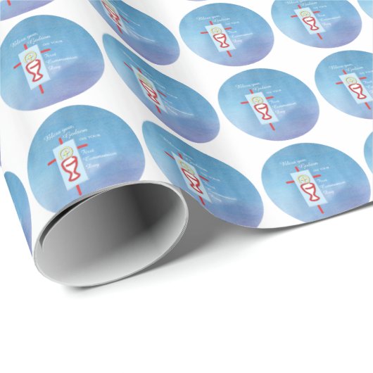 Godson, Eerste Heilige Communie, Blauw Cadeaupapier (Rol Hoek)