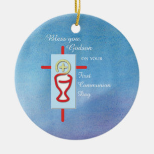 Godson, Eerste Heilige Communie, Blauw Keramisch Ornament