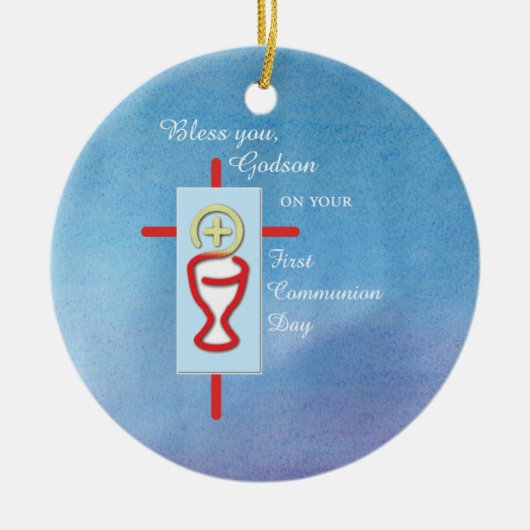 Godson, Eerste Heilige Communie, Blauw Keramisch Ornament (Voorkant)