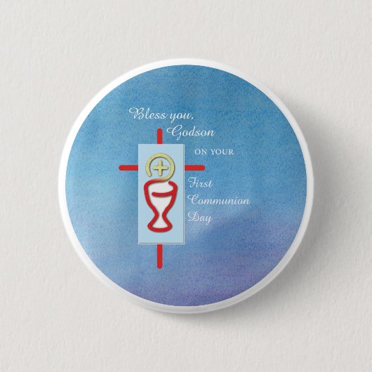 Godson, Eerste Heilige Communie, Blauw Ronde Button 5,7 Cm (Voorkant)