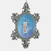 Godson, Eerste Heilige Communie, Blauw Tin Sneeuwvlok Ornament (Links)