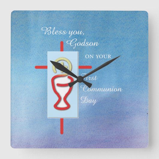 Godson, Eerste Heilige Communie, Blauw Vierkante Klok (Voorkant)