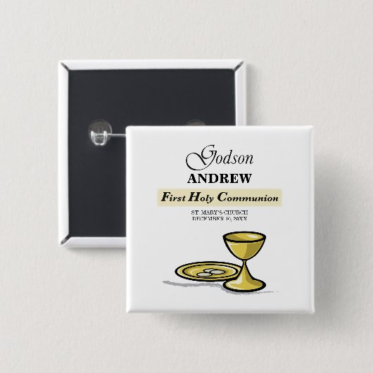 , Godson First Communion Chalice Vierkante Button 5,1 Cm (Voorkant /achterkant)