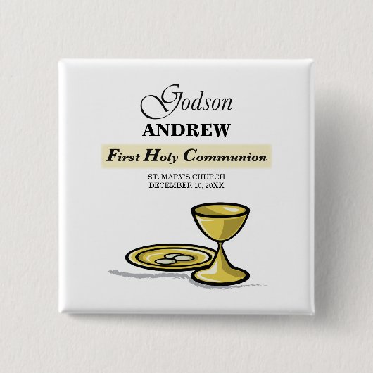 , Godson First Communion Chalice Vierkante Button 5,1 Cm (Voorkant)